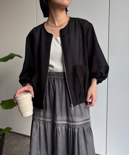 Jena espace merveilleux(ジェナ エスパスメルヴェイユ)の「異素材メッシュブルゾン(ベスト・レディース・オフホワイト/ブラック/ベージュ・FREE)」の13枚目の写真