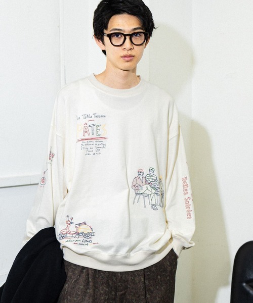 niko and...（ニコアンド）の「イラスト刺繍裏毛プルオーバー（スウェット・メンズ・チャコール/オフホワイト/グリーン/マスタード・MEDIUM/LARGE）」の9枚目の写真