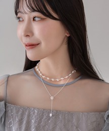 Leja（レジャ）の「【LEJA】パールフラワーラリエットレイヤードセットネックレス結婚式 パーティー 成人式 二次会 同窓会 お呼ばれ オケージョン 20代 30代（ネックレス）」