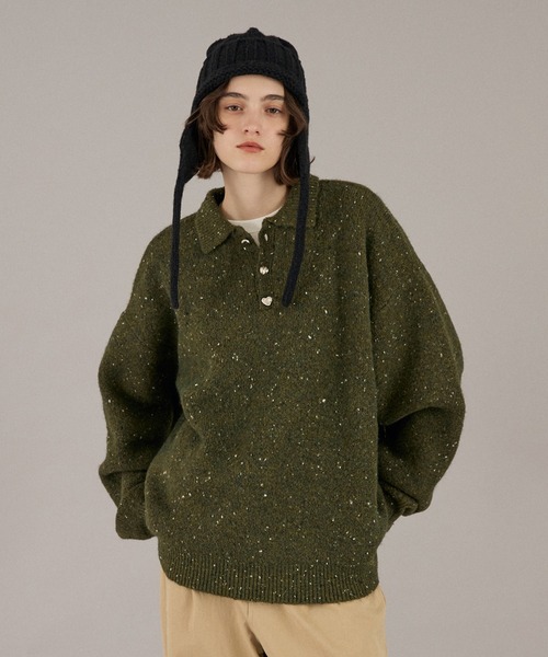 ONCILY(オンシェリー)の「26AW SILVER BUTTON SHAGGY KNIT POLO / 26AW シルバーボタンシャギーニットポロ(ニット/セーター・メンズ・チャコールグレー/ネイビー/ブラウン/レッド/ブルー/グリーン/アイボリー/グリーン系その他/オレンジ系その他/ブルーグリーン・SMALL/MEDIUM/LARGE)」の5枚目の写真