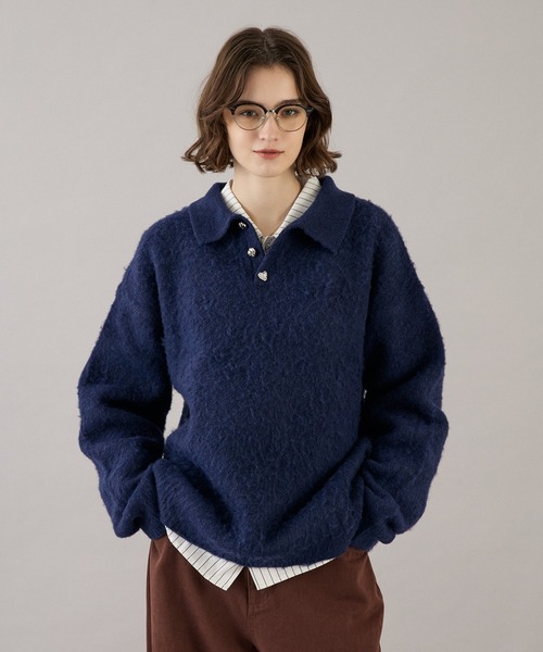ONCILY(オンシェリー)の「26AW SILVER BUTTON SHAGGY KNIT POLO / 26AW シルバーボタンシャギーニットポロ(ニット/セーター・メンズ・チャコールグレー/ネイビー/ブラウン/レッド/ブルー/グリーン/アイボリー/グリーン系その他/オレンジ系その他/ブルーグリーン・SMALL/MEDIUM/LARGE)」の6枚目の写真