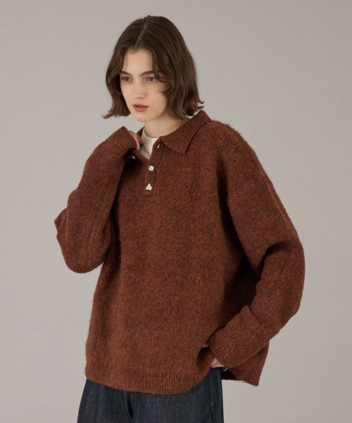 ONCILY(オンシェリー)の「26AW SILVER BUTTON SHAGGY KNIT POLO / 26AW シルバーボタンシャギーニットポロ(ニット/セーター・メンズ・チャコールグレー/ネイビー/ブラウン/レッド/ブルー/グリーン/アイボリー/グリーン系その他/オレンジ系その他/ブルーグリーン・SMALL/MEDIUM/LARGE)」の10枚目の写真