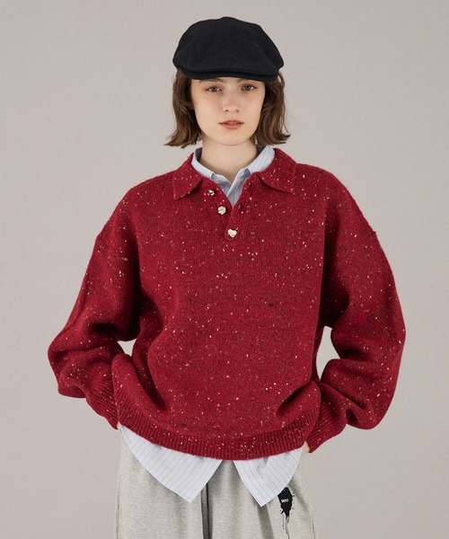ONCILY(オンシェリー)の「26AW SILVER BUTTON SHAGGY KNIT POLO / 26AW シルバーボタンシャギーニットポロ(ニット/セーター・メンズ・チャコールグレー/ネイビー/ブラウン/レッド/ブルー/グリーン/アイボリー/グリーン系その他/オレンジ系その他/ブルーグリーン・SMALL/MEDIUM/LARGE)」の9枚目の写真