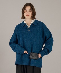 26AW SILVER BUTTON SHAGGY KNIT POLO / 26AW シルバーボタンシャギーニットポロ