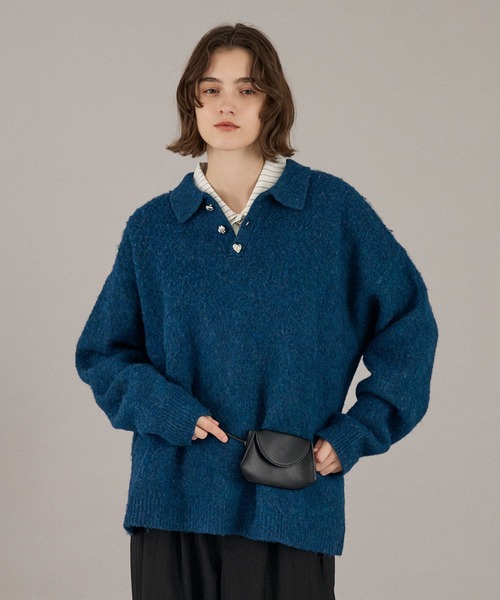 ONCILY(オンシェリー)の「26AW SILVER BUTTON SHAGGY KNIT POLO / 26AW シルバーボタンシャギーニットポロ(ニット/セーター・メンズ・チャコールグレー/ネイビー/ブラウン/レッド/ブルー/グリーン/アイボリー/グリーン系その他/オレンジ系その他/ブルーグリーン・SMALL/MEDIUM/LARGE)」の8枚目の写真