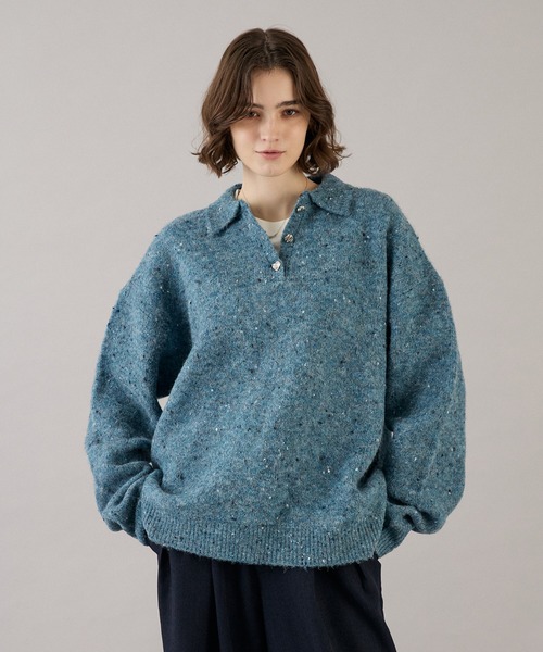 ONCILY(オンシェリー)の「26AW SILVER BUTTON SHAGGY KNIT POLO / 26AW シルバーボタンシャギーニットポロ(ニット/セーター・メンズ・チャコールグレー/ネイビー/ブラウン/レッド/ブルー/グリーン/アイボリー/グリーン系その他/オレンジ系その他/ブルーグリーン・SMALL/MEDIUM/LARGE)」の7枚目の写真