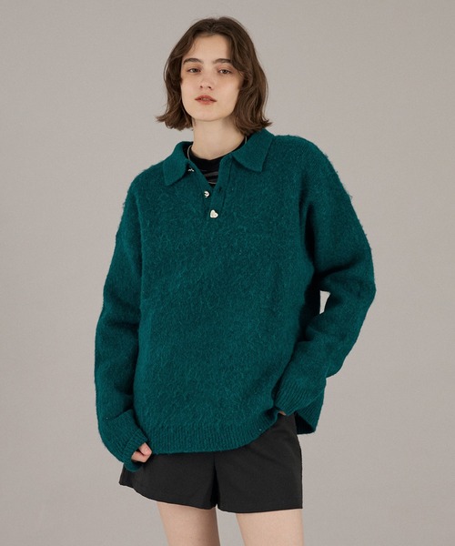 ONCILY(オンシェリー)の「26AW SILVER BUTTON SHAGGY KNIT POLO / 26AW シルバーボタンシャギーニットポロ(ニット/セーター・メンズ・チャコールグレー/ネイビー/ブラウン/レッド/ブルー/グリーン/アイボリー/グリーン系その他/オレンジ系その他/ブルーグリーン・SMALL/MEDIUM/LARGE)」の4枚目の写真
