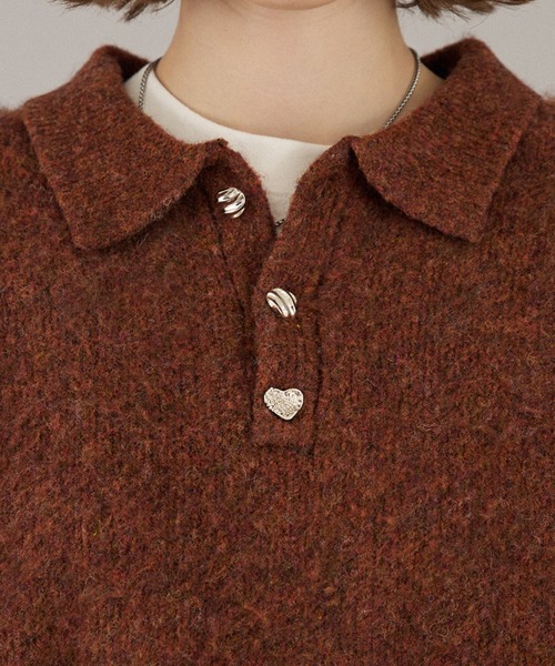 ONCILY(オンシェリー)の「26AW SILVER BUTTON SHAGGY KNIT POLO / 26AW シルバーボタンシャギーニットポロ(ニット/セーター・メンズ・チャコールグレー/ネイビー/ブラウン/レッド/ブルー/グリーン/アイボリー/グリーン系その他/オレンジ系その他/ブルーグリーン・SMALL/MEDIUM/LARGE)」の14枚目の写真