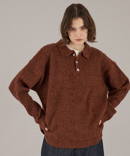 ONCILY(オンシェリー)の「26AW SILVER BUTTON SHAGGY KNIT POLO / 26AW シルバーボタンシャギーニットポロ(ニット/セーター・メンズ・チャコールグレー/ネイビー/ブラウン/レッド/ブルー/グリーン/アイボリー/グリーン系その他/オレンジ系その他/ブルーグリーン・SMALL/MEDIUM/LARGE)」の11枚目の写真