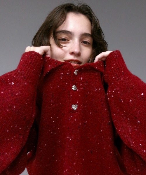 ONCILY(オンシェリー)の「26AW SILVER BUTTON SHAGGY KNIT POLO / 26AW シルバーボタンシャギーニットポロ(ニット/セーター・メンズ・チャコールグレー/ネイビー/ブラウン/レッド/ブルー/グリーン/アイボリー/グリーン系その他/オレンジ系その他/ブルーグリーン・SMALL/MEDIUM/LARGE)」の18枚目の写真