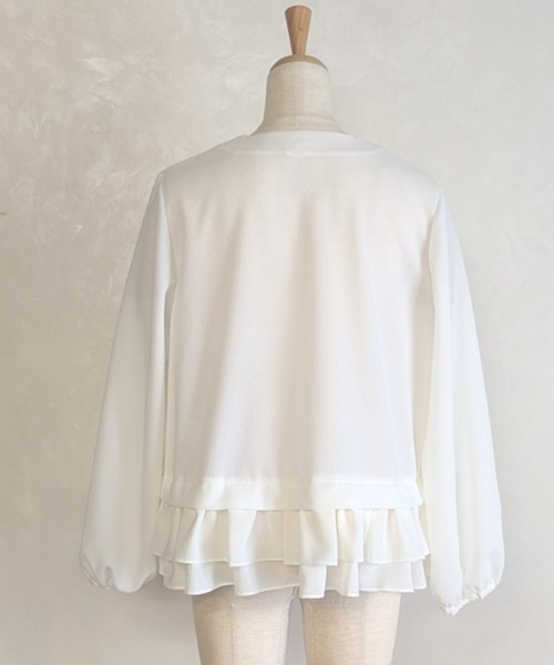 Sono(ソーノ)の「【SONO/ソーノ】【Breeze flow cloth】ラウンドフリルジャケブラウス(ノーカラージャケット・レディース・ホワイト/ネイビー・F)」の13枚目の写真