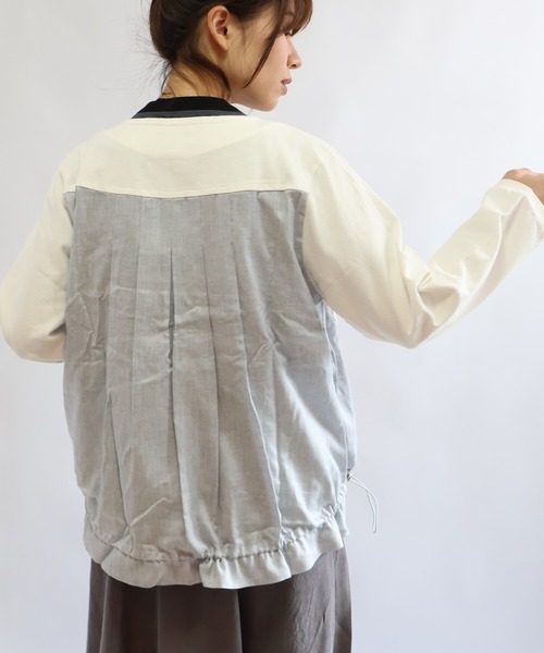 etre relie(エトレリー)の「ヘビーウェイトカット異素材ブルゾン(Tシャツ/カットソー・レディース・ライトグレー/ブルー/オフホワイト・MEDIUM)」の2枚目の写真
