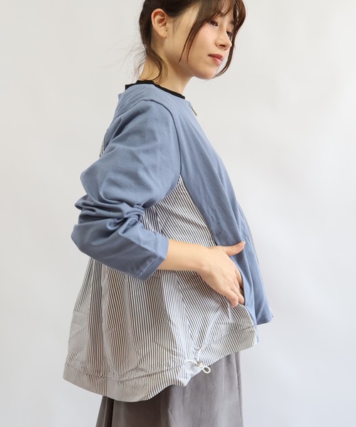 etre relie(エトレリー)の「ヘビーウェイトカット異素材ブルゾン(Tシャツ/カットソー・レディース・ライトグレー/ブルー/オフホワイト・MEDIUM)」の1枚目の写真