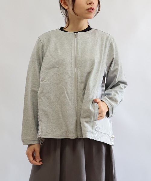 etre relie(エトレリー)の「ヘビーウェイトカット異素材ブルゾン(Tシャツ/カットソー・レディース・ライトグレー/ブルー/オフホワイト・MEDIUM)」の9枚目の写真