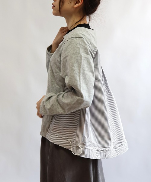 etre relie(エトレリー)の「ヘビーウェイトカット異素材ブルゾン(Tシャツ/カットソー・レディース・ライトグレー/ブルー/オフホワイト・MEDIUM)」の10枚目の写真