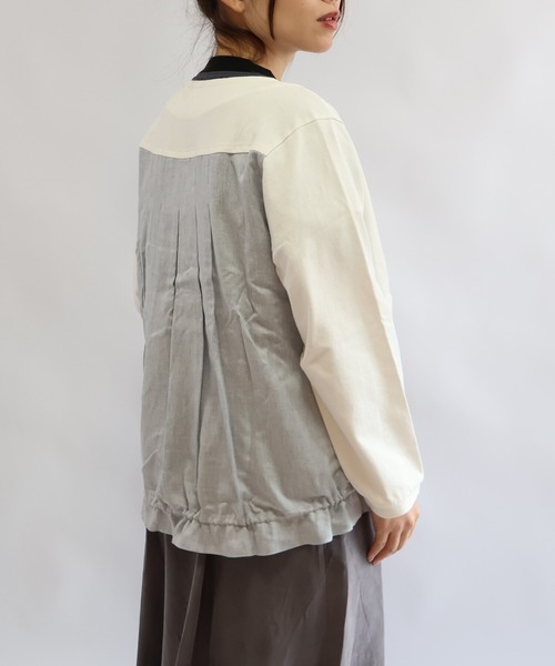 etre relie(エトレリー)の「ヘビーウェイトカット異素材ブルゾン(Tシャツ/カットソー・レディース・ライトグレー/ブルー/オフホワイト・MEDIUM)」の11枚目の写真