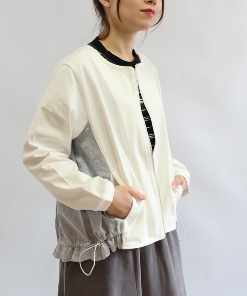 etre relie(エトレリー)の「ヘビーウェイトカット異素材ブルゾン(Tシャツ/カットソー・レディース・ライトグレー/ブルー/オフホワイト・MEDIUM)」の12枚目の写真