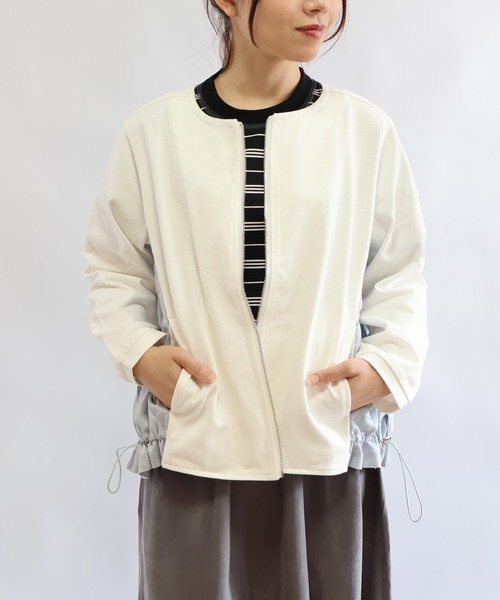 etre relie(エトレリー)の「ヘビーウェイトカット異素材ブルゾン(Tシャツ/カットソー・レディース・ライトグレー/ブルー/オフホワイト・MEDIUM)」の13枚目の写真
