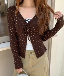 小花柄リボンレイヤード風トップス