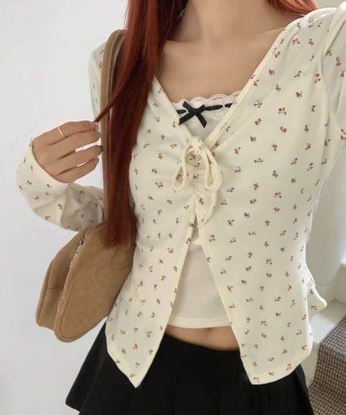 Achic(アシック)の「小花柄リボンレイヤード風トップス(Tシャツ/カットソー・レディース・グレー/アイボリー/ブラウン・M)」の17枚目の写真