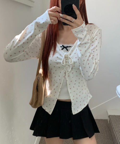 Achic(アシック)の「小花柄リボンレイヤード風トップス(Tシャツ/カットソー・レディース・グレー/アイボリー/ブラウン・M)」の18枚目の写真