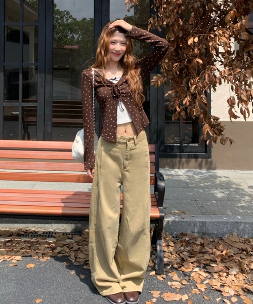 Achic(アシック)の「小花柄リボンレイヤード風トップス(Tシャツ/カットソー・レディース・グレー/アイボリー/ブラウン・M)」の19枚目の写真