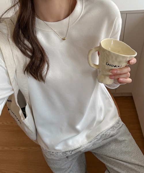 yuue' ( wear )(ユーイ)の「オーバーサイズレース付きロングTシャツ(Tシャツ/カットソー・レディース・ブラック/ホワイト・FREE)」の10枚目の写真
