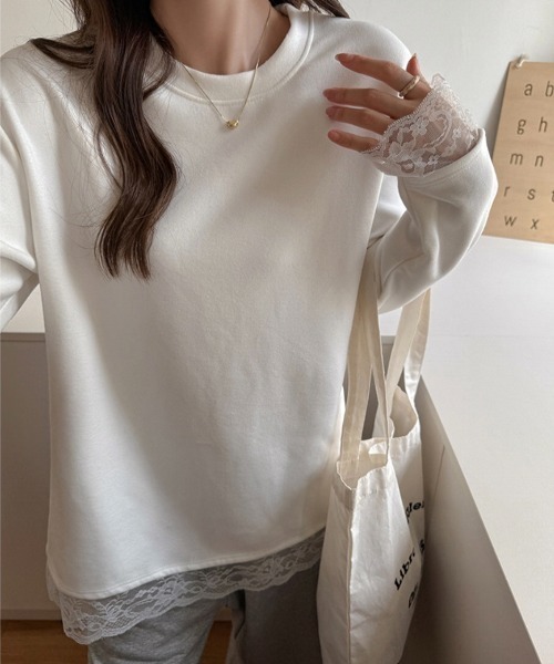 yuue' ( wear )(ユーイ)の「オーバーサイズレース付きロングTシャツ(Tシャツ/カットソー・レディース・ブラック/ホワイト・FREE)」の9枚目の写真