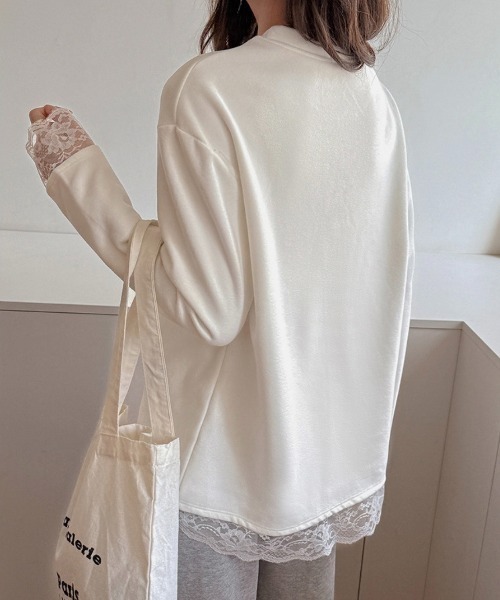 yuue' ( wear )(ユーイ)の「オーバーサイズレース付きロングTシャツ(Tシャツ/カットソー・レディース・ブラック/ホワイト・FREE)」の8枚目の写真