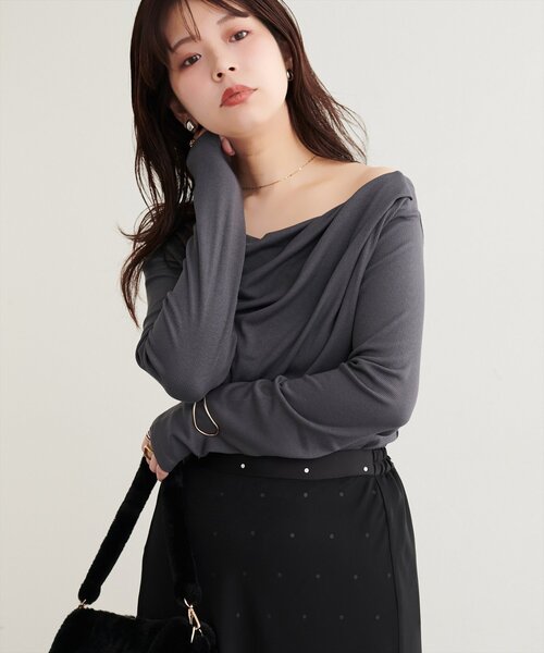 natural couture(ナチュラルクチュール)の「ドレープカットプルオーバー(Tシャツ/カットソー・レディース・チャコールグレー/ライトベージュ/ブラック/アイボリー/ブラウン・FREE)」の13枚目の写真