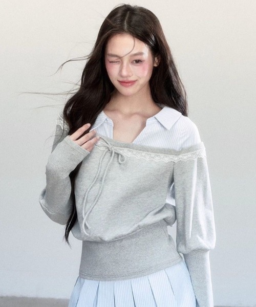 AVYL(アヴィル)の「レースフリル シャツドッキングスウェット(スウェット・レディース・グレー・M)」の2枚目の写真