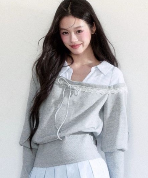 AVYL(アヴィル)の「レースフリル シャツドッキングスウェット(スウェット・レディース・グレー・M)」の5枚目の写真