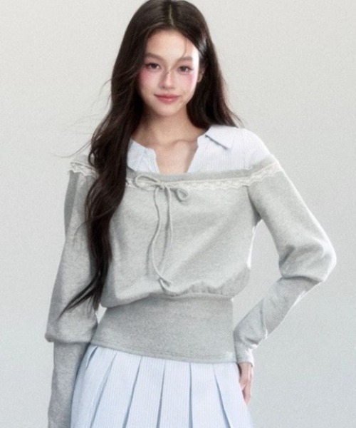 AVYL(アヴィル)の「レースフリル シャツドッキングスウェット(スウェット・レディース・グレー・M)」の6枚目の写真