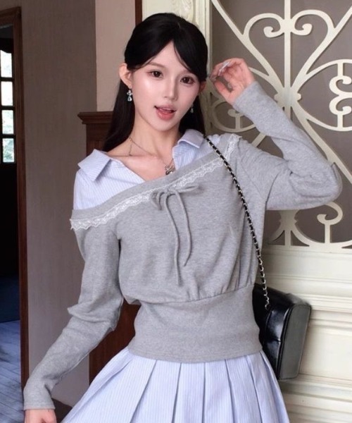 AVYL(アヴィル)の「レースフリル シャツドッキングスウェット(スウェット・レディース・グレー・M)」の9枚目の写真
