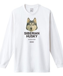Moftique(モフティック) 長袖Tシャツ シベリアンハスキー 犬 ドッグ ペット アニマル プリント 袖リブ ロンT トップス メンズ ユニセックス