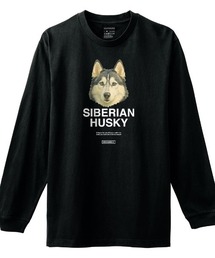 Moftique（モフティック） 長袖Tシャツ シベリアンハスキー 犬 ドッグ ペット アニマル プリント 袖リブ ロンT トップス メンズ ユニセックス