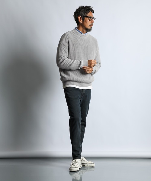 The DUFFER of ST.GEORGE（ザダファーオブセントジョージ）の「GARMENT-DYE FADE COLOR KNIT：ガーメントダイ フェードカラー ニット / 畦編み / コットンニット / セーター / 硫化染め（ニット/セーター・メンズ・ライトグレー/ブラック/カーキ/ネイビー・X-LARGE/MEDIUM/SMALL/LARGE）」の16枚目の写真