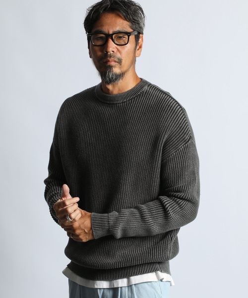 The DUFFER of ST.GEORGE（ザダファーオブセントジョージ）の「GARMENT-DYE FADE COLOR KNIT：ガーメントダイ フェードカラー ニット / 畦編み / コットンニット / セーター / 硫化染め（ニット/セーター・メンズ・ライトグレー/ブラック/カーキ/ネイビー・X-LARGE/MEDIUM/SMALL/LARGE）」の13枚目の写真