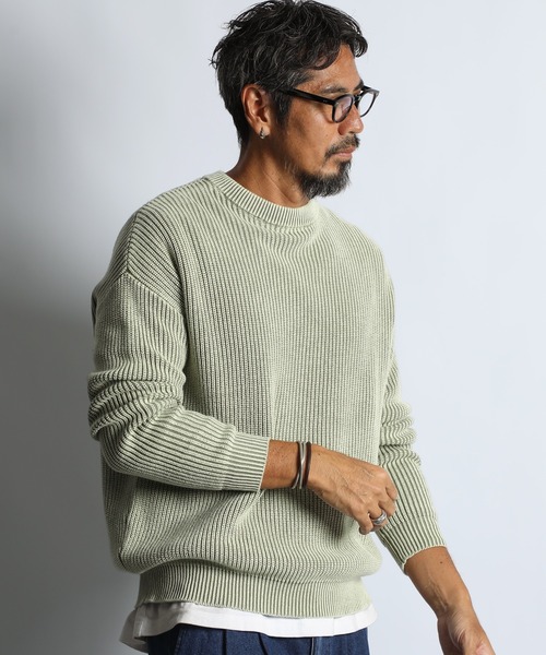 The DUFFER of ST.GEORGE（ザダファーオブセントジョージ）の「GARMENT-DYE FADE COLOR KNIT：ガーメントダイ フェードカラー ニット / 畦編み / コットンニット / セーター / 硫化染め（ニット/セーター・メンズ・ライトグレー/ブラック/カーキ/ネイビー・X-LARGE/MEDIUM/SMALL/LARGE）」の17枚目の写真