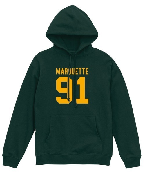 Ol' Basics(オールベーシックス)の「Ol' Basics(オール・ベーシックス) プルパーカー スウェット MARQUETTE ロゴ ナンバリング プリント 裏毛 トップス レディース ユニセックス(パーカー・レディース・インディゴブルー/モスグリーン/アッシュ/バーガンディー・S)」の2枚目の写真