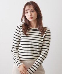 ストレッチ フルニードルボーダーニット