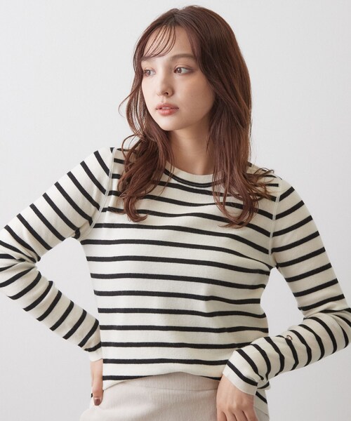 DRESSTERIOR(ドレステリア)の「ストレッチ フルニードルボーダーニット(ニット/セーター・レディース・ネイビー系2/ブラック系2・34/36/38)」の10枚目の写真