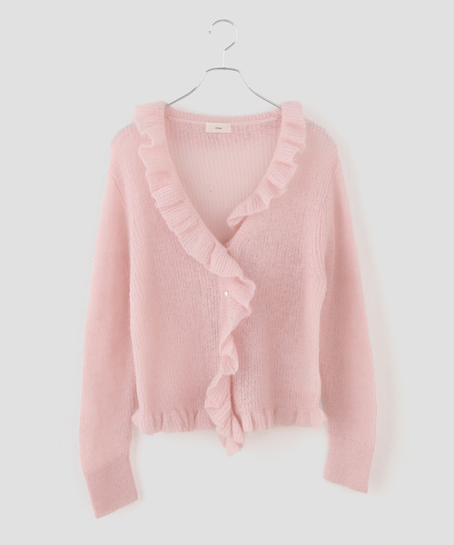 IENA(イエナ)の「《一部店舗限定》モヘヤミックス フリルカーディガン(ニット/セーター・レディース・グレー/ピンク・FREE)」の2枚目の写真