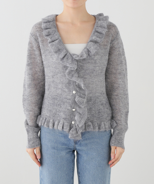 IENA(イエナ)の「《一部店舗限定》モヘヤミックス フリルカーディガン(ニット/セーター・レディース・グレー/ピンク・FREE)」の3枚目の写真
