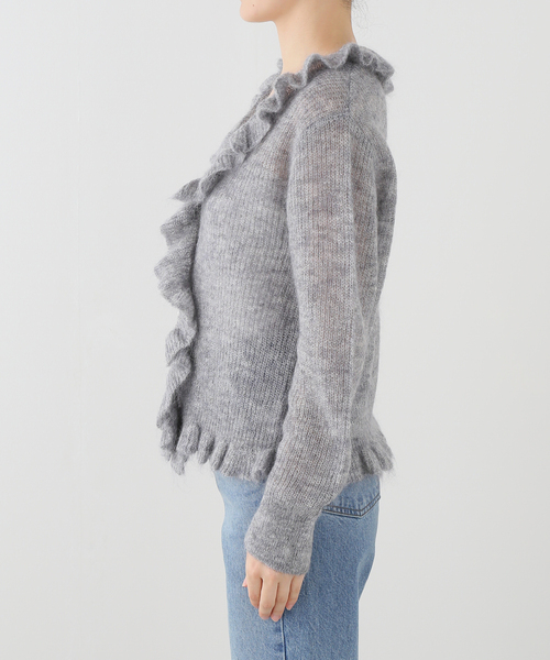 IENA(イエナ)の「《一部店舗限定》モヘヤミックス フリルカーディガン(ニット/セーター・レディース・グレー/ピンク・FREE)」の4枚目の写真