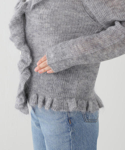 IENA(イエナ)の「《一部店舗限定》モヘヤミックス フリルカーディガン(ニット/セーター・レディース・グレー/ピンク・FREE)」の7枚目の写真