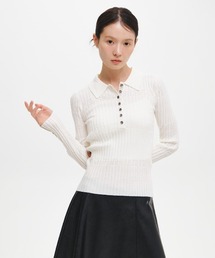 【GENERAL IDEA】ヘリンボーン配色襟付きスリムニット / HERRINGBONE CONTRAST COLLAR SLIM KNIT