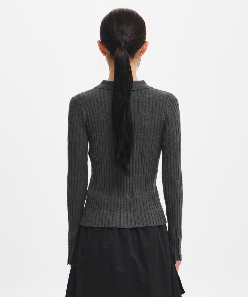 GENERAL IDEA（ジェネラルアイデア）の「【GENERAL IDEA】ヘリンボーン配色襟付きスリムニット / HERRINGBONE CONTRAST COLLAR SLIM KNIT（ニット/セーター・レディース・オートミール/チャコール/アイボリー・M/S/L）」の10枚目の写真