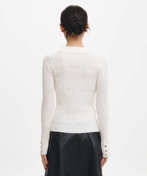GENERAL IDEA（ジェネラルアイデア）の「【GENERAL IDEA】ヘリンボーン配色襟付きスリムニット / HERRINGBONE CONTRAST COLLAR SLIM KNIT（ニット/セーター・レディース・オートミール/チャコール/アイボリー・M/S/L）」の5枚目の写真