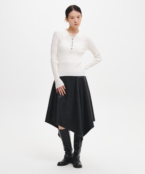 GENERAL IDEA（ジェネラルアイデア）の「【GENERAL IDEA】ヘリンボーン配色襟付きスリムニット / HERRINGBONE CONTRAST COLLAR SLIM KNIT（ニット/セーター・レディース・オートミール/チャコール/アイボリー・M/S/L）」の7枚目の写真